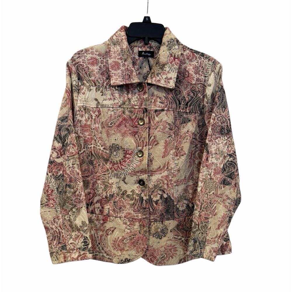 Analogy Button Up Jacket Women’s Large Denim Floral Y2K Textured Paisley